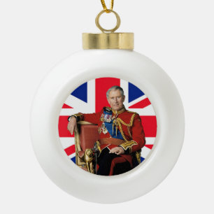 Koning Charles III Britse vlag Kerstmis Groet Keramische Bal Ornament