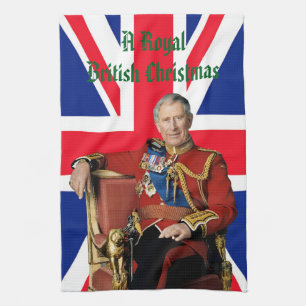 Koning Charles III Britse vlag Kerstmis Groet Theedoek