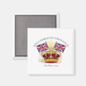 Koning Charles III Coronation Crown en Flags Magneet (Voorkant / Achterkant)