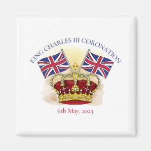 Koning Charles III Coronation Crown en Flags Magneet