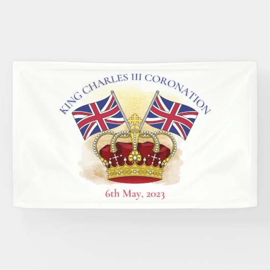 Koning Charles III Coronation Crown en Flags Spandoek (Horizontaal)