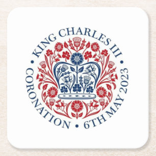 Koning Charles III Coronation logo herdenking Vierkante Kartonnen Onderzetter