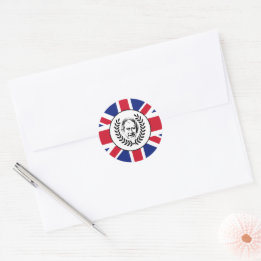 Koning Charles III en de vlag van de Britse Unie Ronde Sticker