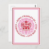 Koning Charles III Kroningsembleem Logo Rood Roze Briefkaart (Voorkant / Achterkant)