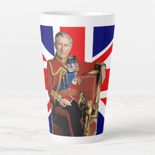 Koning Charles III met Britse vlag Latte Mok