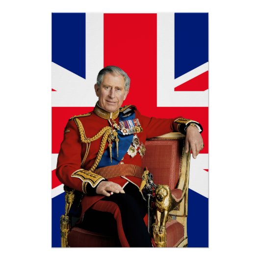 Koning Charles III met Britse vlag Perfect Poster (Voorkant)