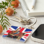 Koning Charles III met Britse vlag Sleutelhanger (Voorkant Rechts)