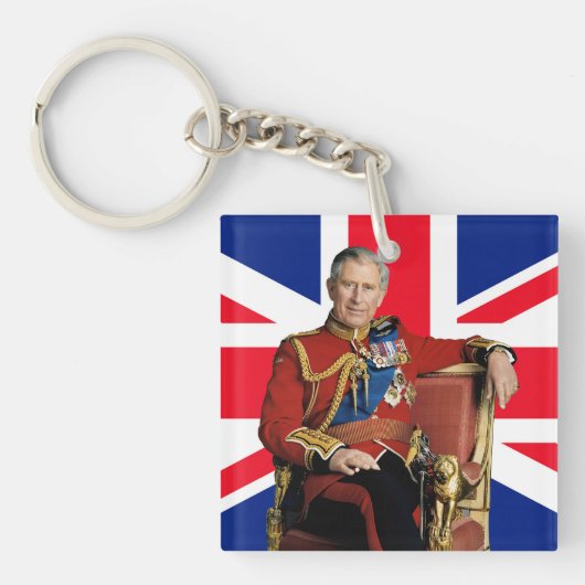 Koning Charles III met Britse vlag Sleutelhanger (voorkant)