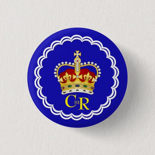 Koning Charles III Monogram en Kroon Ronde Button 3,2 Cm (Voorkant)