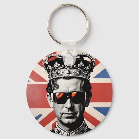 koning Charles III zonnebril Union jack Sleutelhanger (Voorkant)