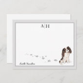 Koning Charles Spaniel Gray Border Monogram Notitiekaartje (Voorkant / Achterkant)