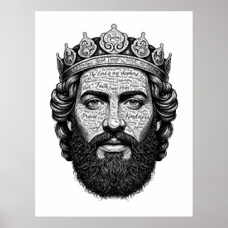 Koning David Calligrafie Portret - Vintage Schrift Poster