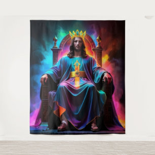 Koning der koningen op zijn troon wandkleed