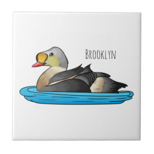 Koning eider vogel cartoon illustratie tegeltje