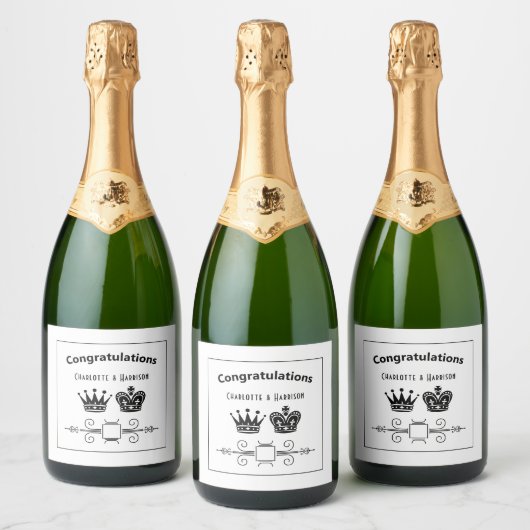 Koning en Koningin Schaakbordspel Bruiloft Sparkling Wijnetiket (Flessen)