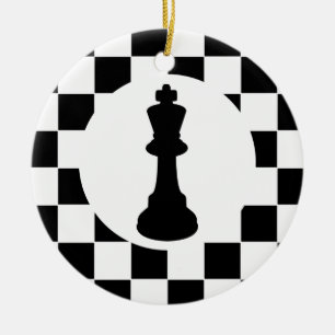 Koning en koningin schaakstukken - kerstversiering keramisch ornament