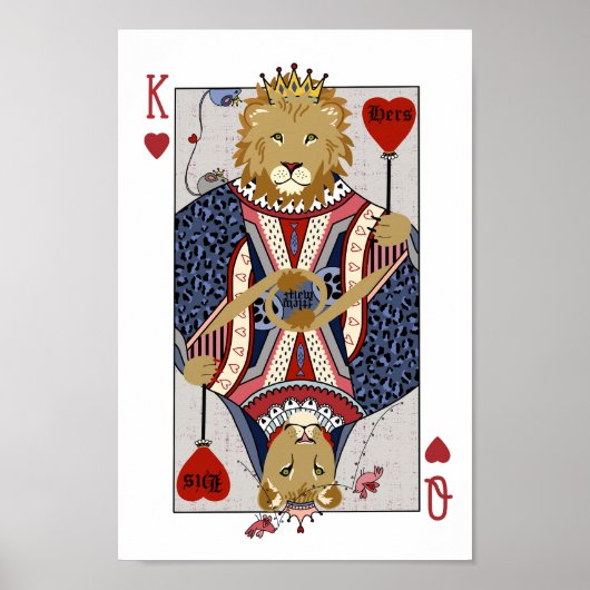 Koning en koningin van hartenleeuwen - Blauw Poster (Voorkant)