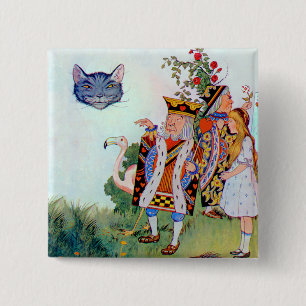 Koning en koningin van het hart, Alice en de Chesh Vierkante Button 5,1 Cm