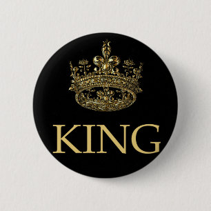 Koning en kroon ronde button 5,7 cm