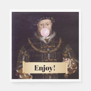 Koning Hendrik VIII Blaast Roze Kauwgom Bubbel Servet