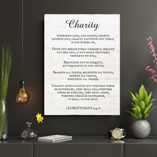 Koning James Bijbel Verse 1 Korintiërs 13 Rustiek Canvas Afdruk