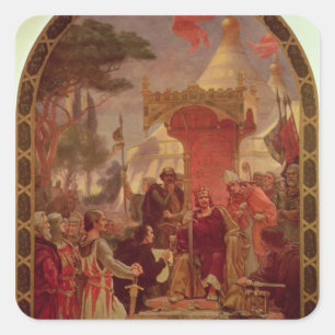 Koning John Verleent de Magna Carta in 1215, 1900 Vierkante Sticker