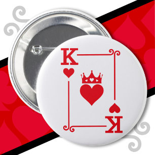 Koning & Koningin Harten Bijpassend Paar Koning va Ronde Button 5,7 Cm