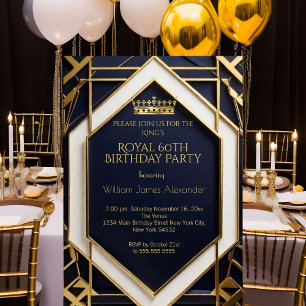 Koning Man 60e verjaardagsfeest Kroon Goud Navybla Kaart