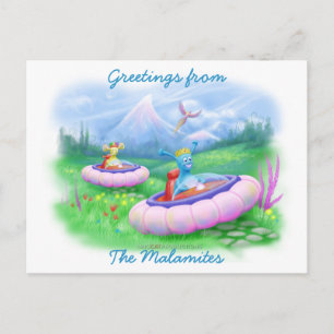 Koning Monty en Prins Marvin op hun Hoversleds Briefkaart