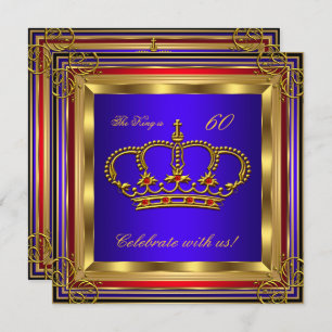 Koning of Prins Royal Blue Red Gold Birthday Party Kaart