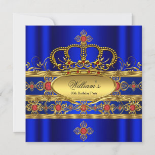 Koning Prins Royal Blue Red Crown Birthday 3 Kaart