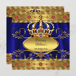Koning Prins Royal Blue Regal Red Crown Birthday 3 Kaart