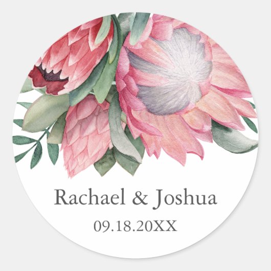 Koning Protea Gepersonaliseerde Botanische Envelop Ronde Sticker (Voorkant)