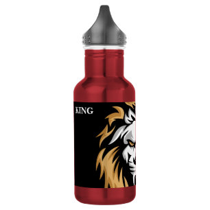 Koning Tekst Leeuw Vuur Embleem Vet Rode Kleur Dri Waterfles