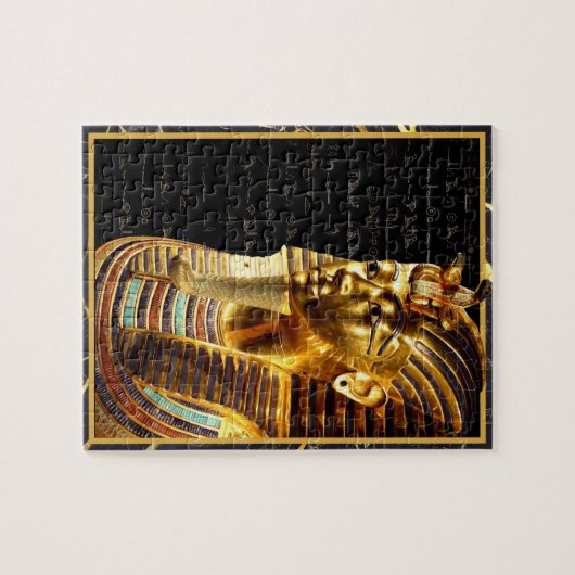 Koning Toetanchamon met Hiërogliefen Goud en Zwart Legpuzzel (Horizontaal)