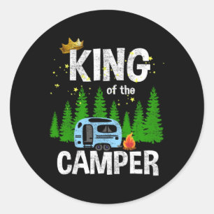Koning van de camper kampeer reis trailer weg ronde sticker
