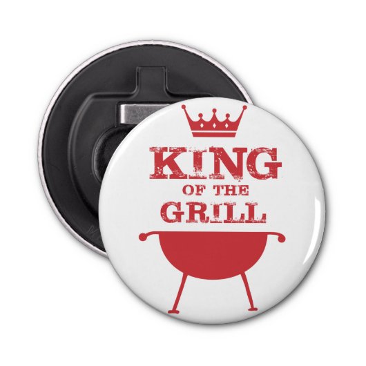 Koning van de Gril, rood Button Flesopener (Voorkant)