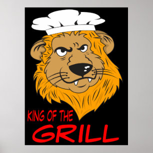 Koning van de grill, boze leeuwenkop, grappig poster