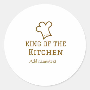 Koning van de keuken bruine chef koken bruine hoed ronde sticker