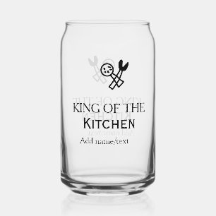 Koning van de keuken chef koken voeg naam kroon to blikvorm glas