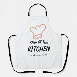 Koning van de keuken chef koken voeg naam kroon to schort