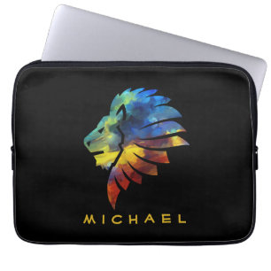 Koning van de oerwoud waterverf monogram leeuw laptop sleeve