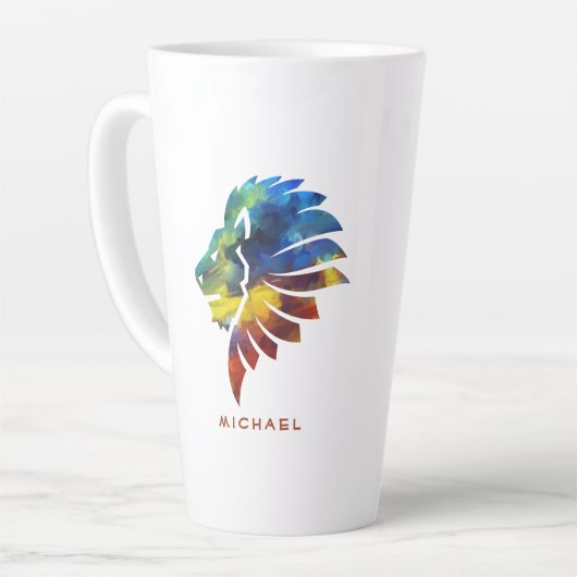 Koning van de oerwoud waterverf monogram leeuw latte mok (Linkerhoek)