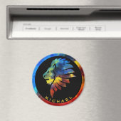 Koning van de oerwoud waterverf monogram leeuw magneet (Insitu (Vaatwasser))