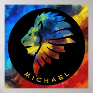 Koning van de oerwoud waterverf monogram leeuw poster