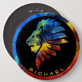 Koning van de oerwoud waterverf monogram leeuw ronde button 6,0 cm (Voorkant /achterkant)