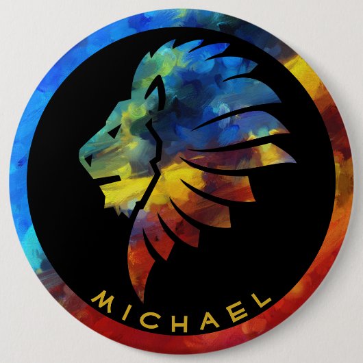 Koning van de oerwoud waterverf monogram leeuw ronde button 6,0 cm (Voorkant)