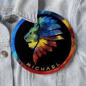 Koning van de oerwoud waterverf monogram leeuw ronde button 6,0 cm (In situ)