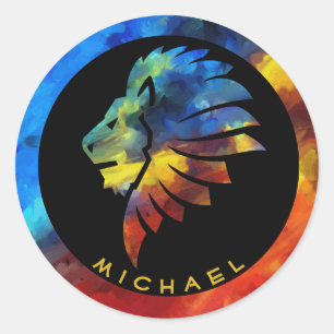 Koning van de oerwoud waterverf monogram leeuw ronde sticker