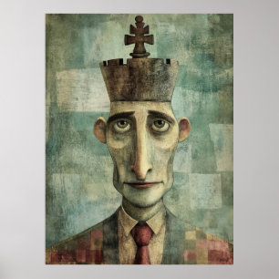 Koning van het bestuur, grillig schaakkoningsportr poster